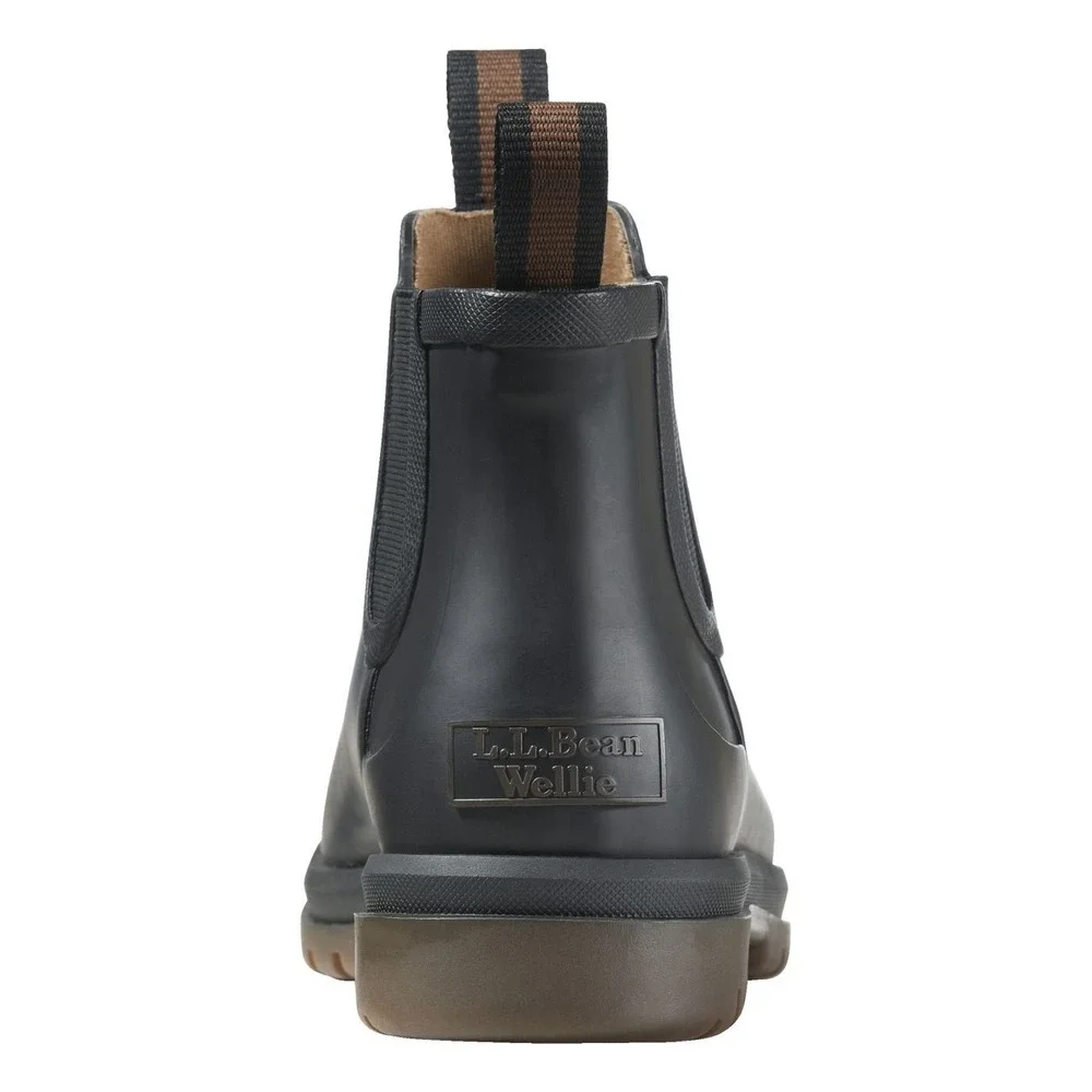 L.L.Bean Rugged Wellie Chelsea Waterproof Rain Boots Size 8 Black Rubber Slip On